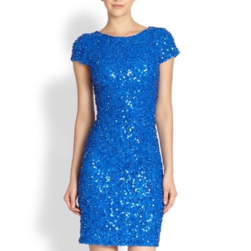 Alice + Olivia blue sequined dress.